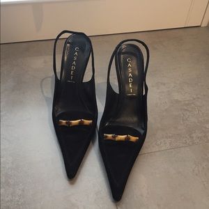 Black stiletto slingbacks